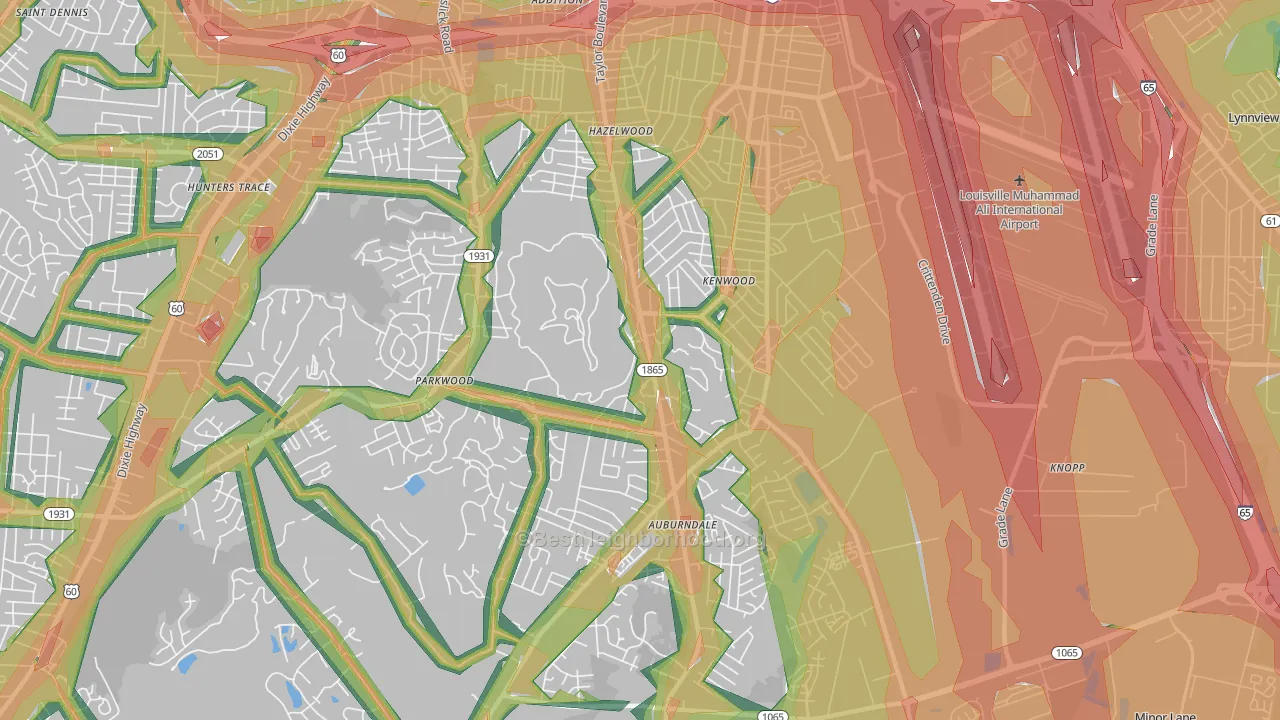 40214, KY Map of Noise Levels in 40214