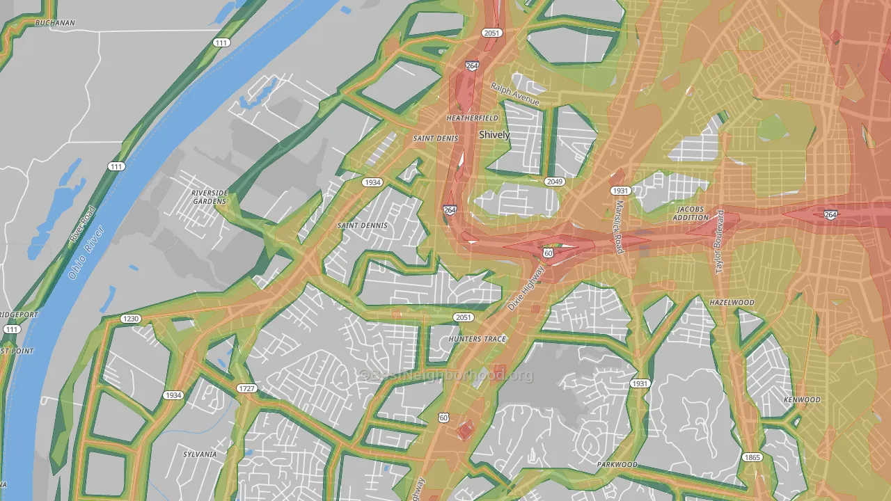 40216, KY Map of Noise Levels in 40216
