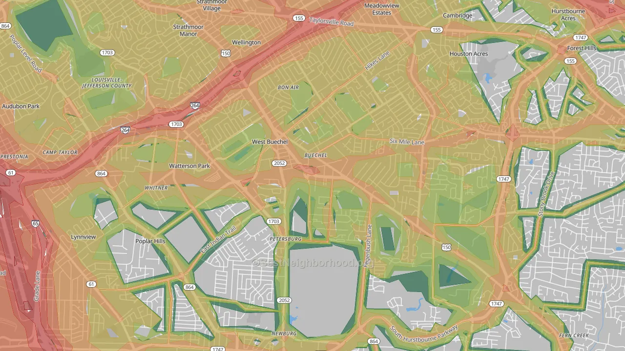 40218, KY Map of Noise Levels in 40218