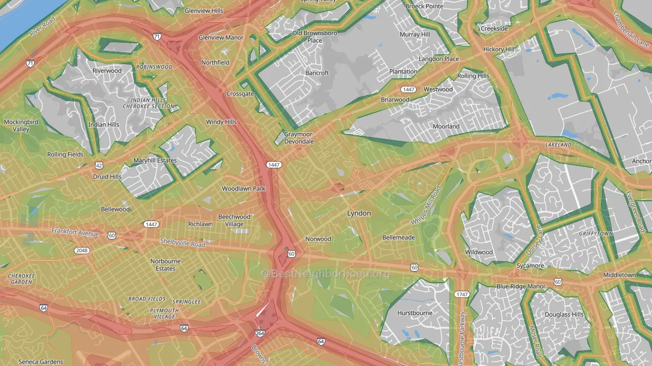40222, KY Map of Noise Levels in 40222