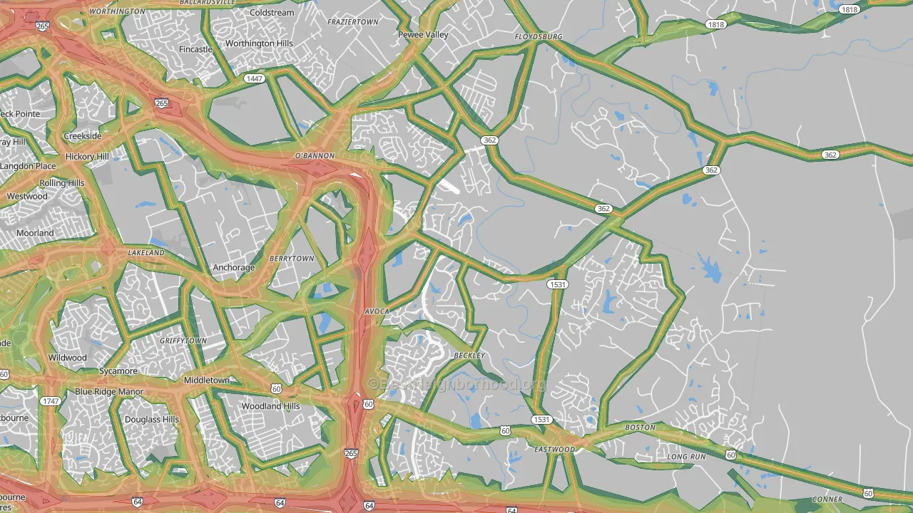 40245, KY Map of Noise Levels in 40245