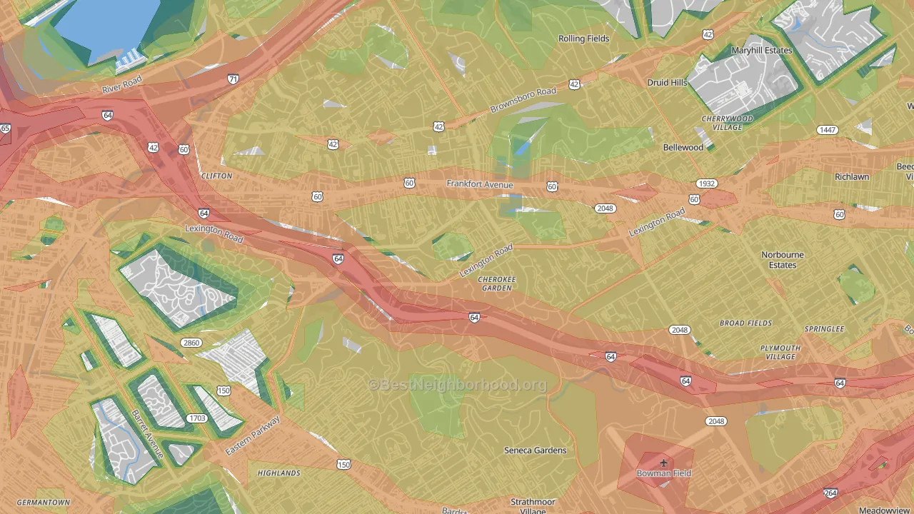 40280, KY Map of Noise Levels in 40280