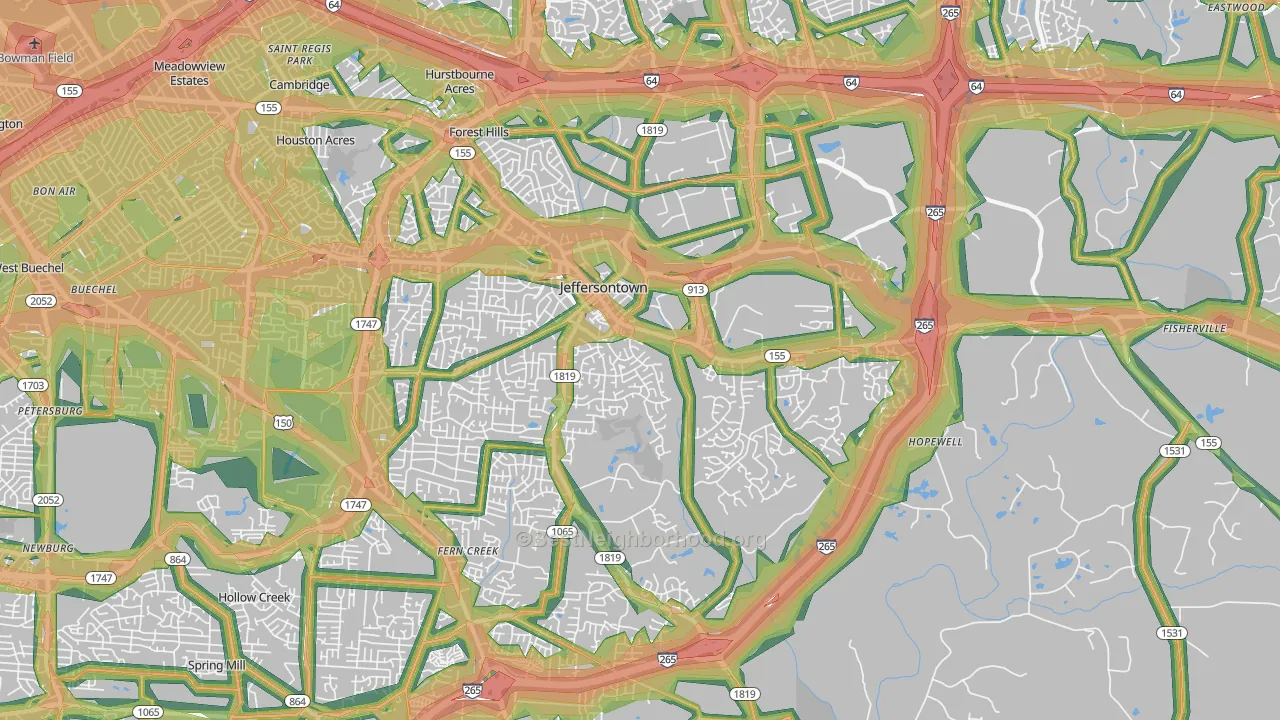 40299, KY Map of Noise Levels in 40299