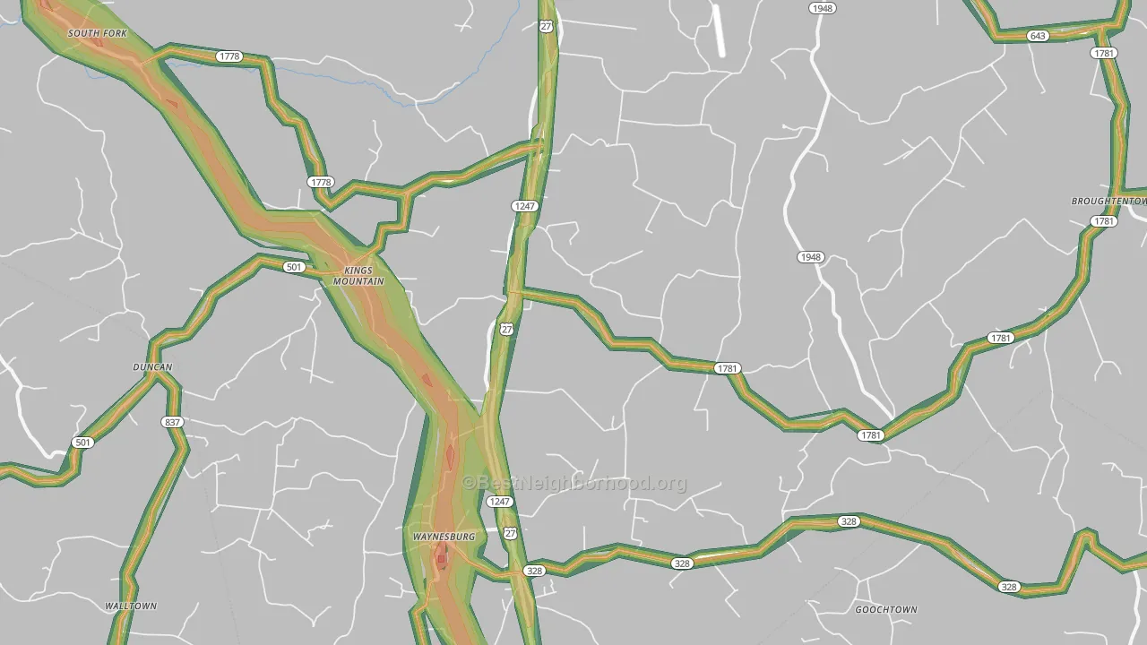 40489, KY Map of Noise Levels in 40489