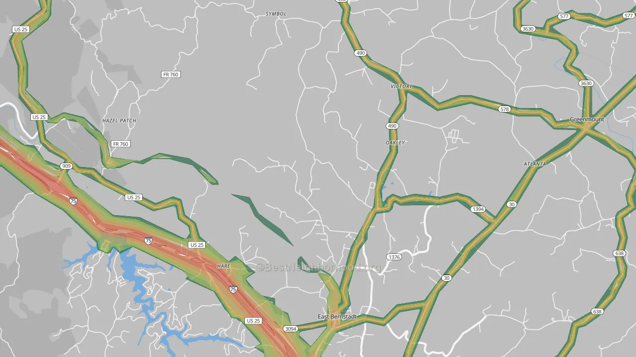 40729, KY Map of Noise Levels in 40729