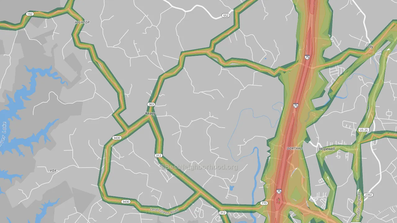 40737, KY Map of Noise Levels in 40737