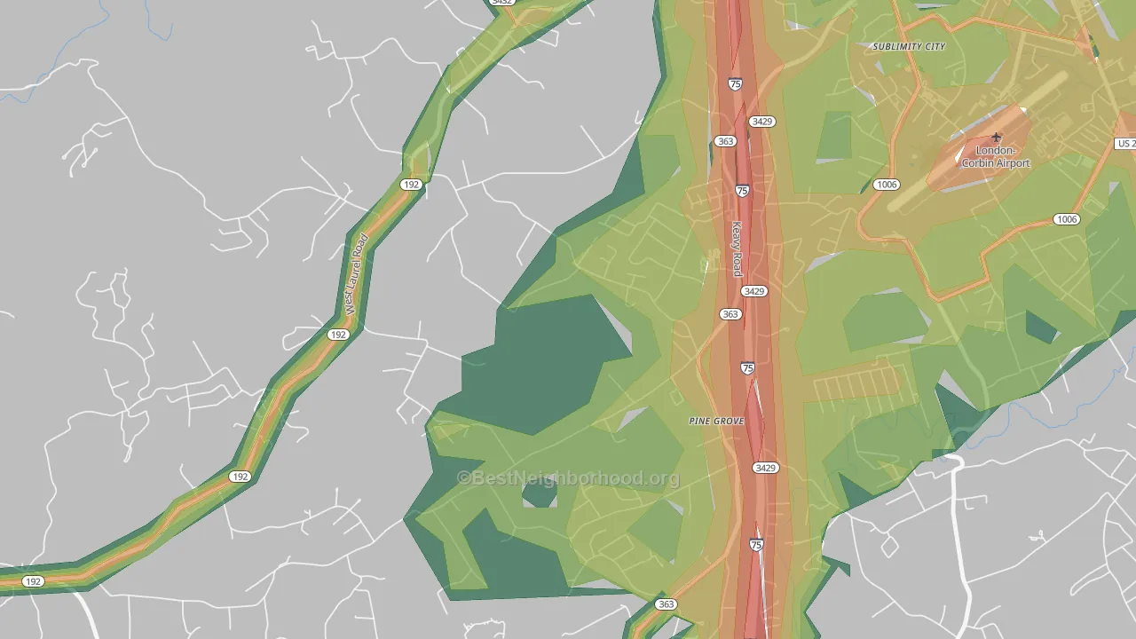 40743, KY Map of Noise Levels in 40743
