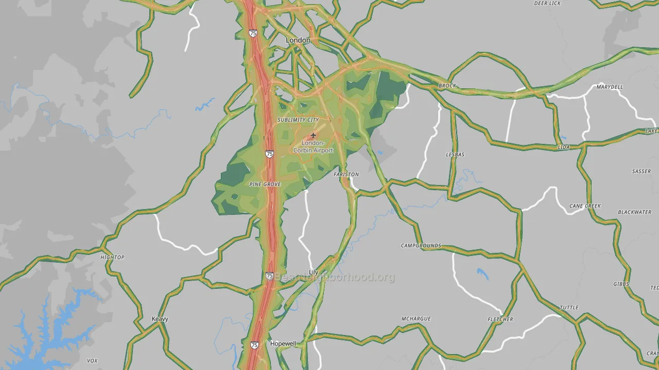 40744, KY Map of Noise Levels in 40744