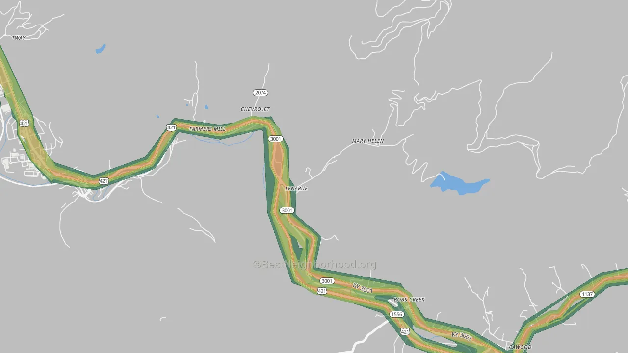 40818, KY Map of Noise Levels in 40818