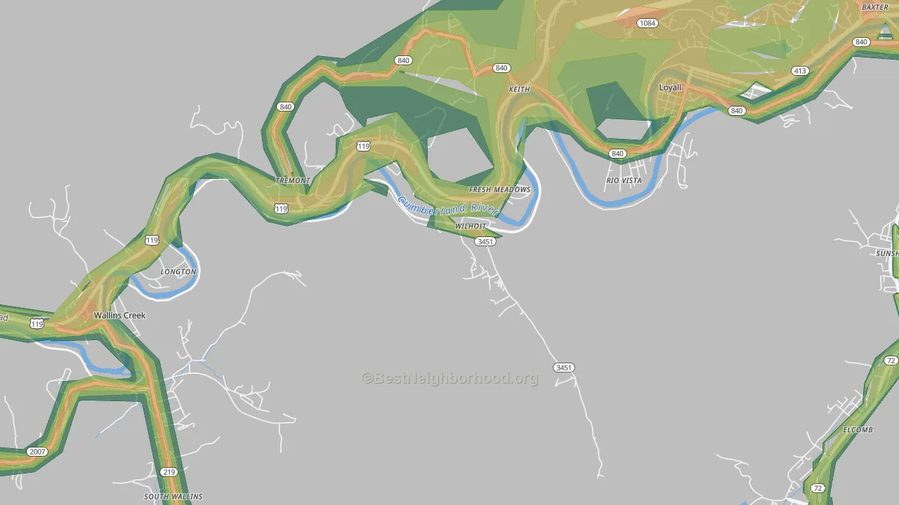 40824, KY Map of Noise Levels in 40824