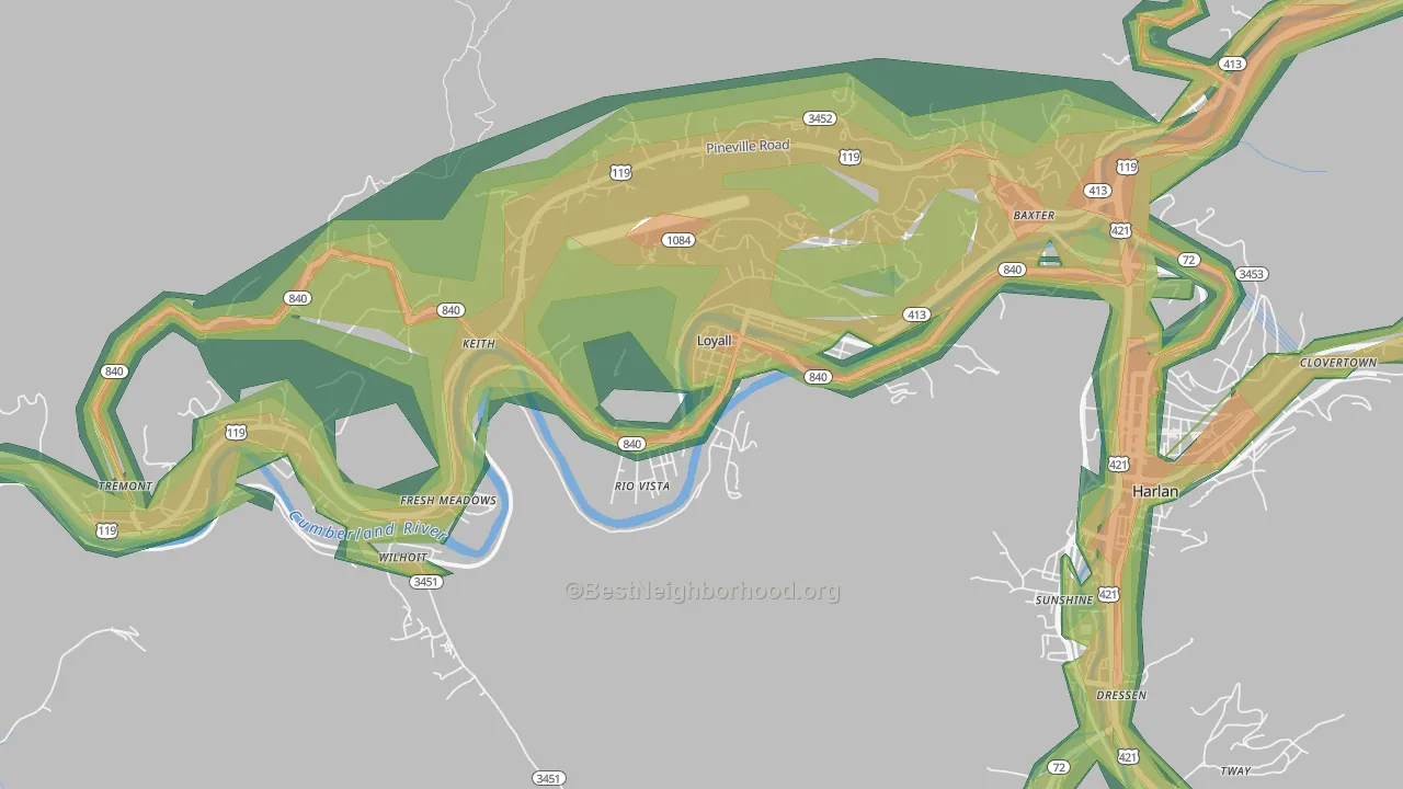 40854, KY Map of Noise Levels in 40854