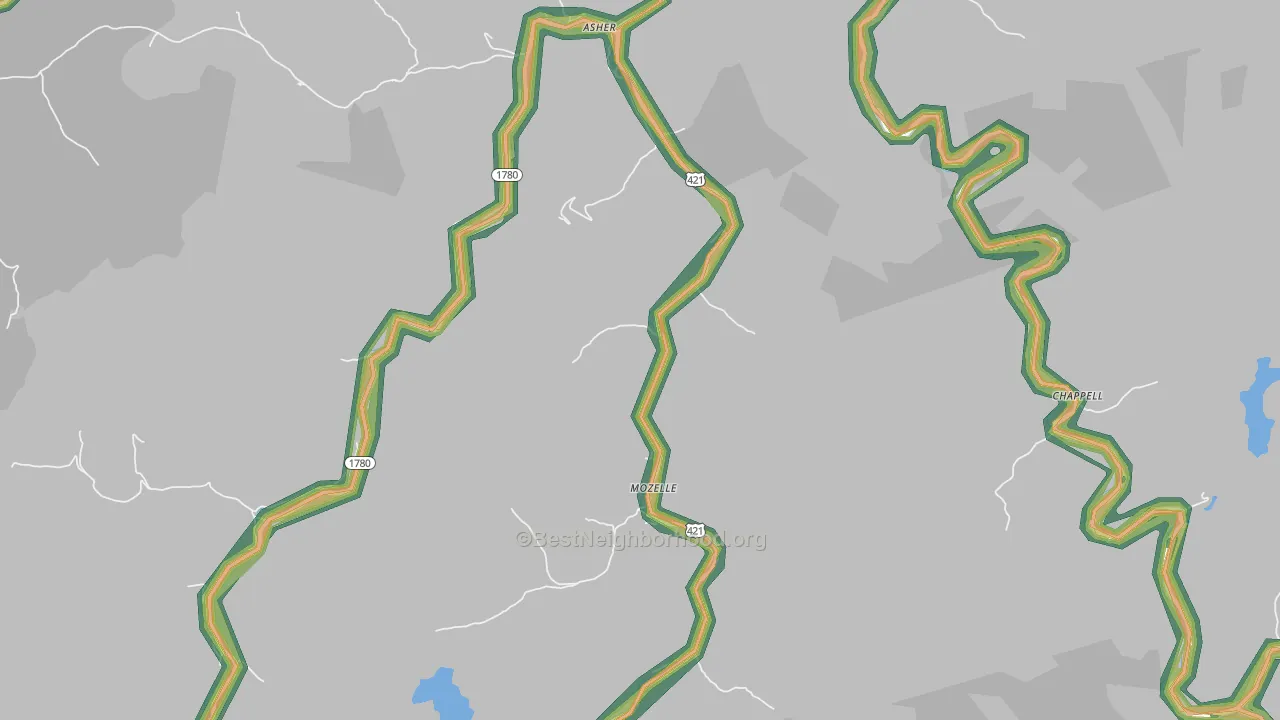 40858, KY Map of Noise Levels in 40858