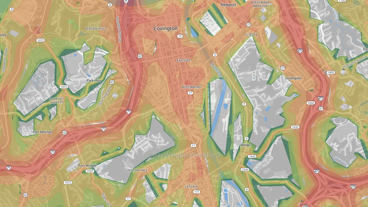 41014, KY Map of Noise Levels in 41014