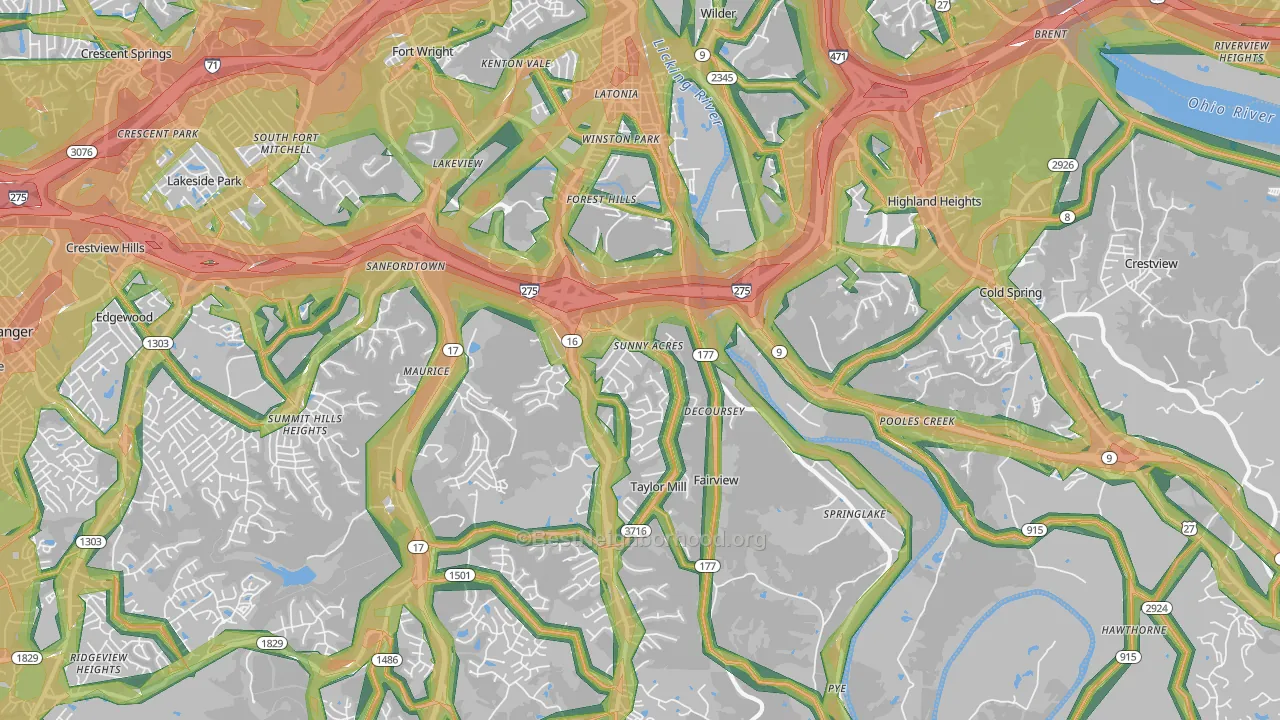 41015, KY Map of Noise Levels in 41015
