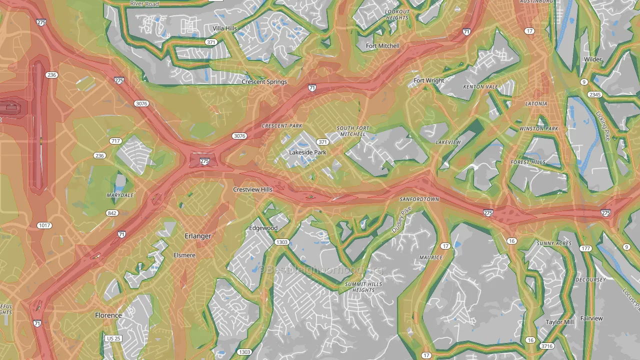 41017, KY Map of Noise Levels in 41017