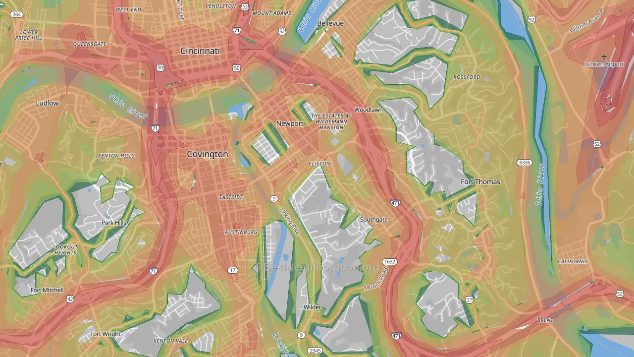 41071, KY Map of Noise Levels in 41071