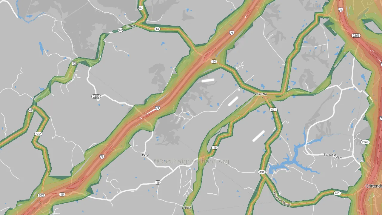 41092, KY Map of Noise Levels in 41092