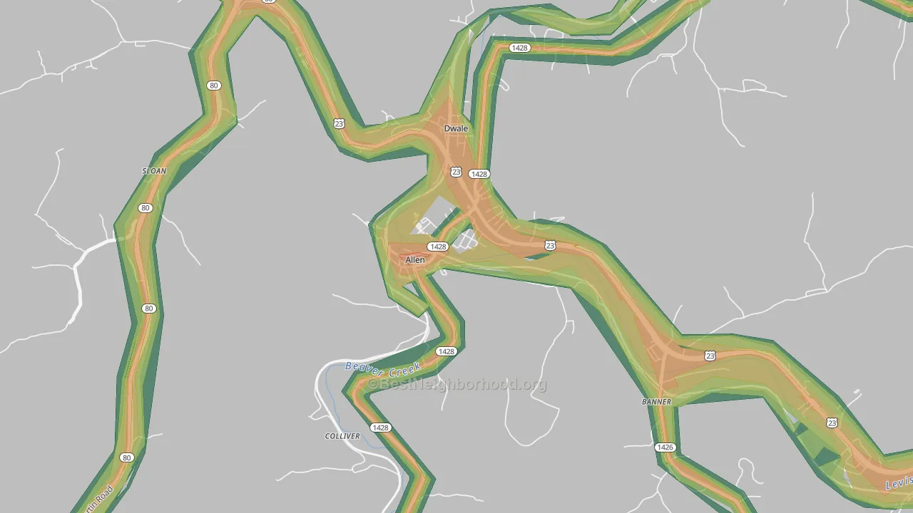 41601, KY Map of Noise Levels in 41601
