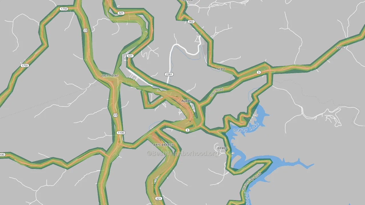 41602, KY Map of Noise Levels in 41602