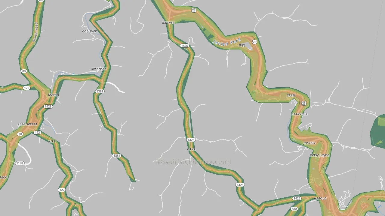 41603, KY Map of Noise Levels in 41603