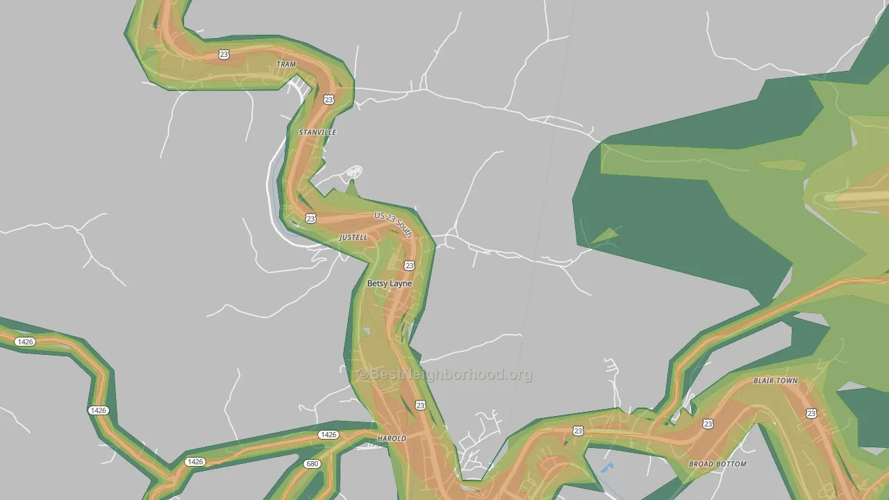 41605, KY Map of Noise Levels in 41605