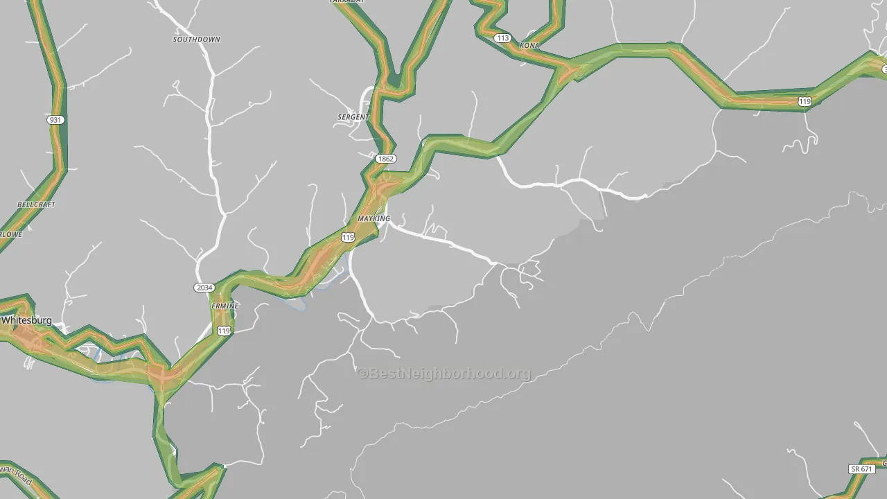 41837, KY Map of Noise Levels in 41837