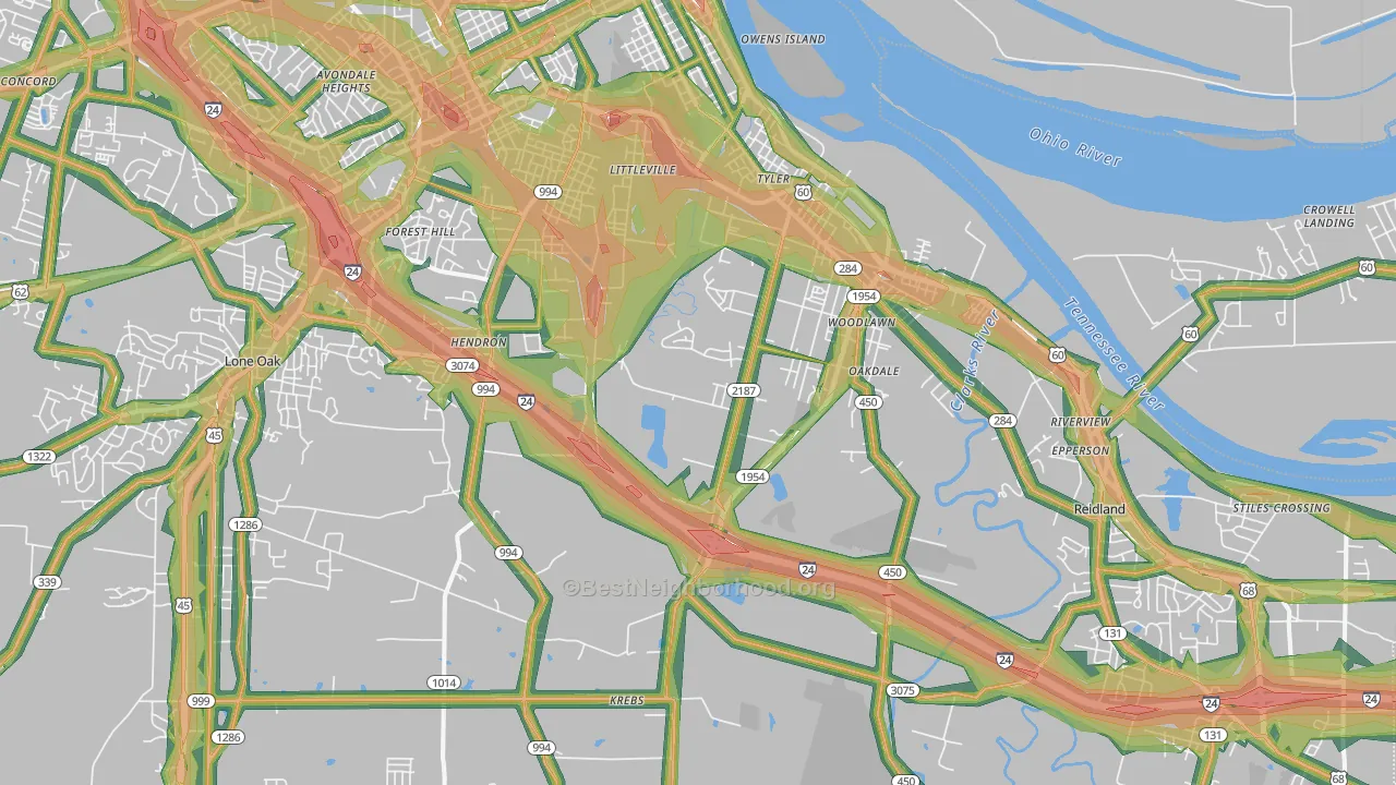 42003, KY Map of Noise Levels in 42003
