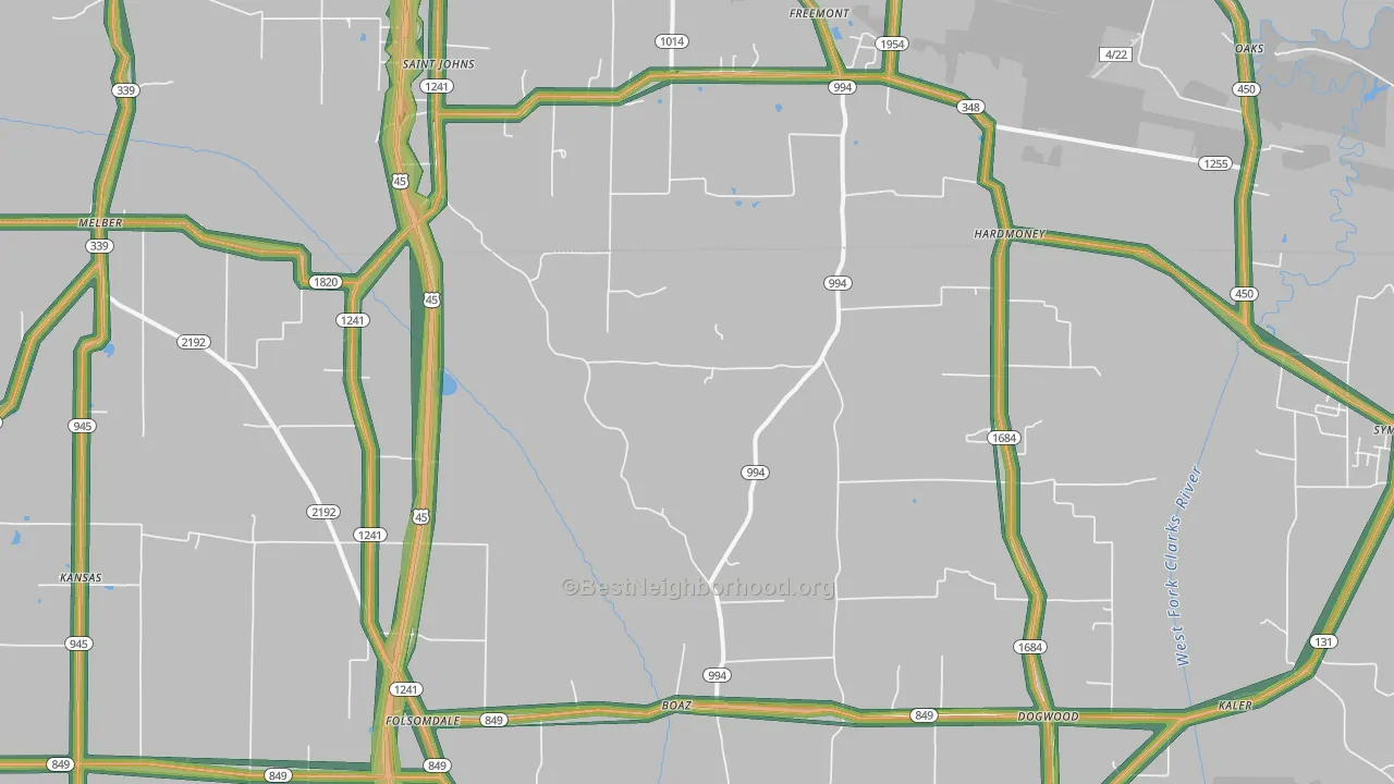 42027, KY Map of Noise Levels in 42027