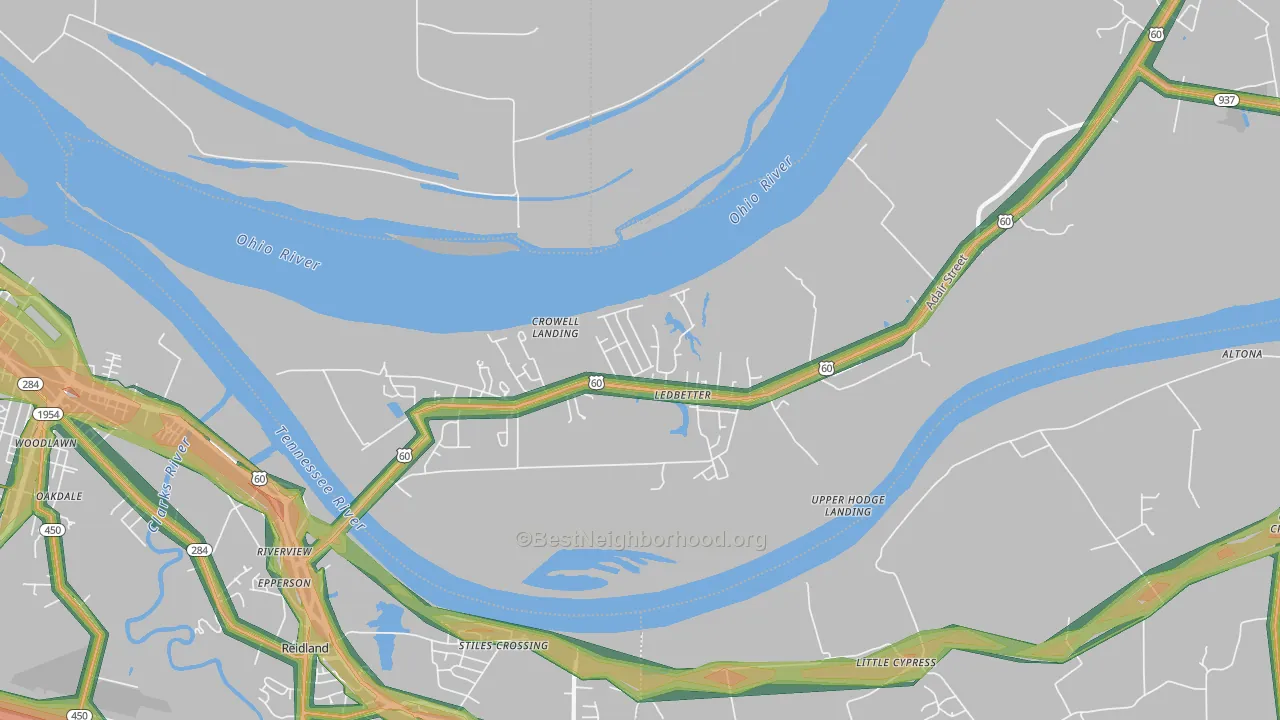 42058, KY Map of Noise Levels in 42058