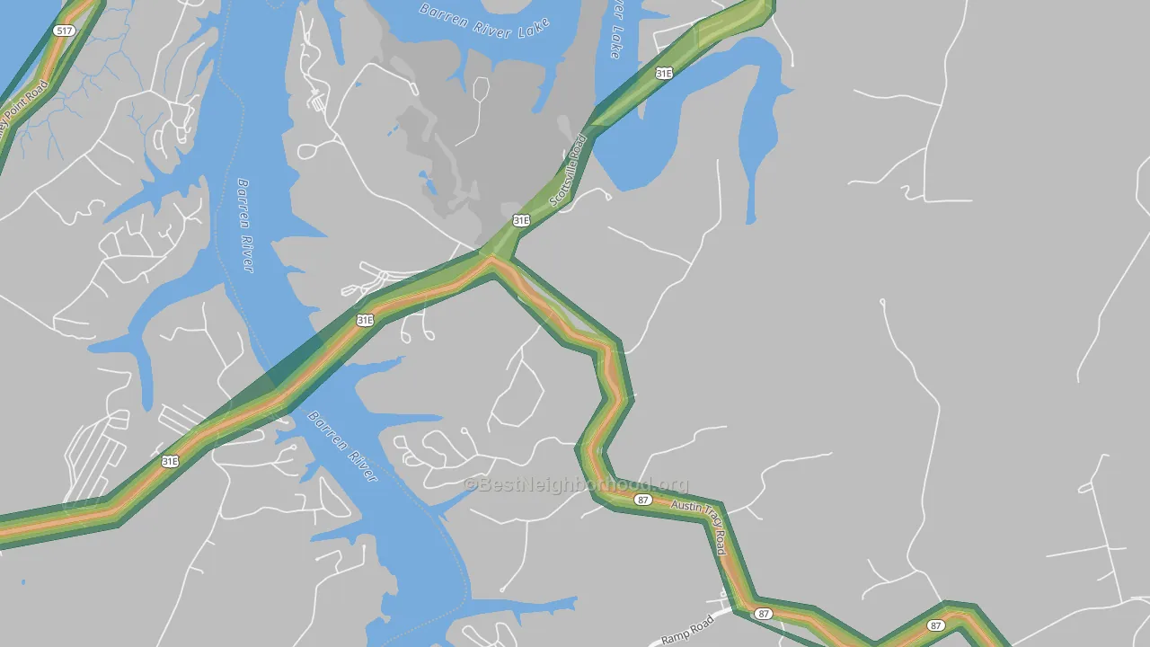 42156, KY Map of Noise Levels in 42156