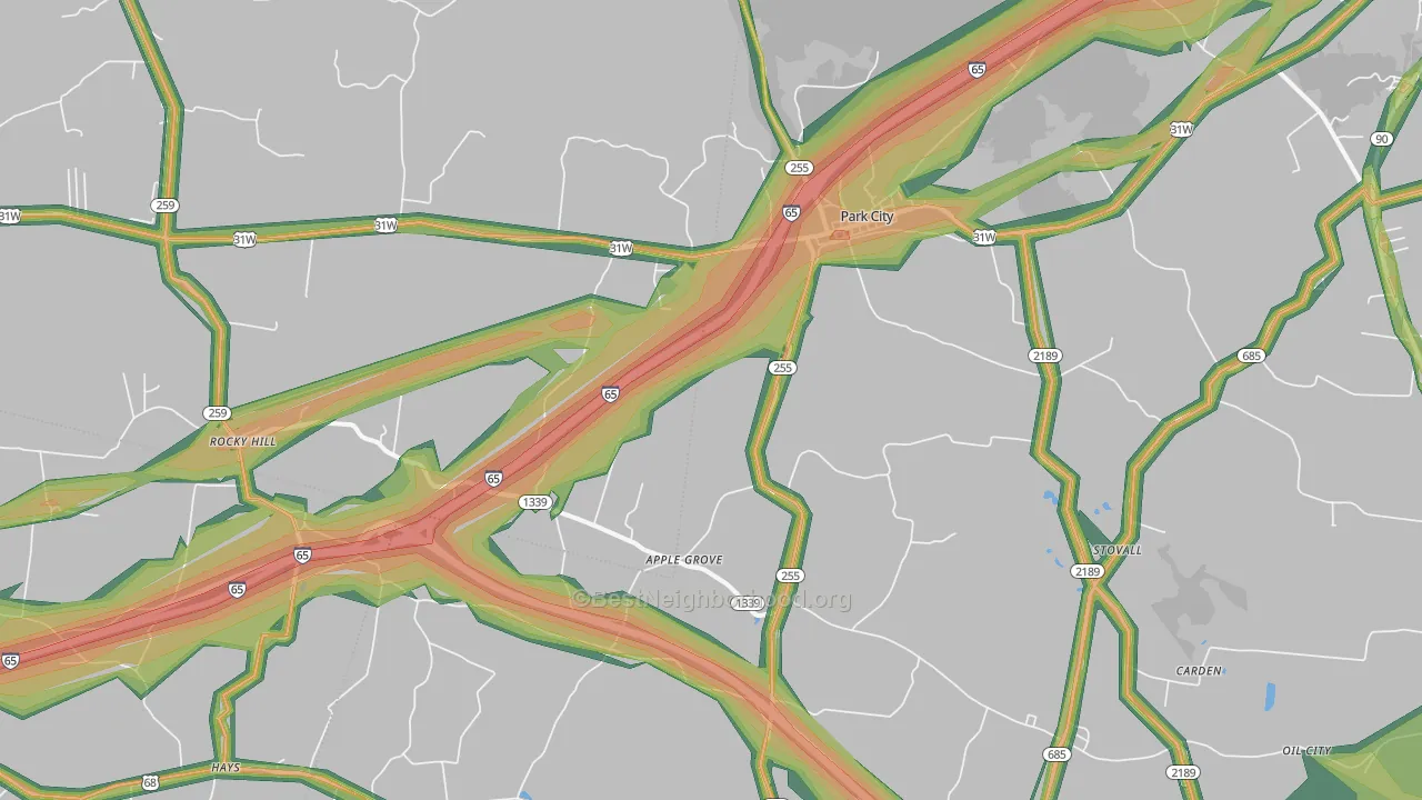 42160, KY Map of Noise Levels in 42160