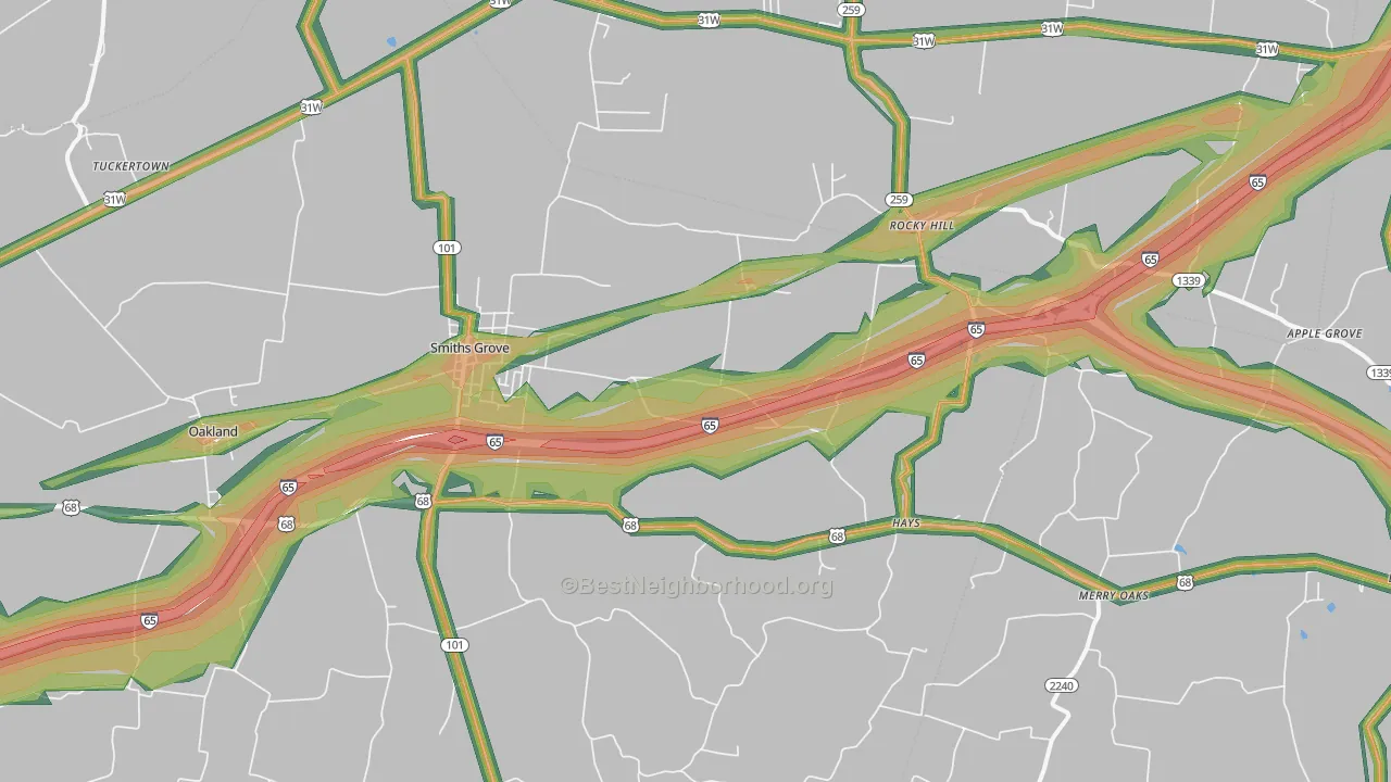42171, KY Map of Noise Levels in 42171