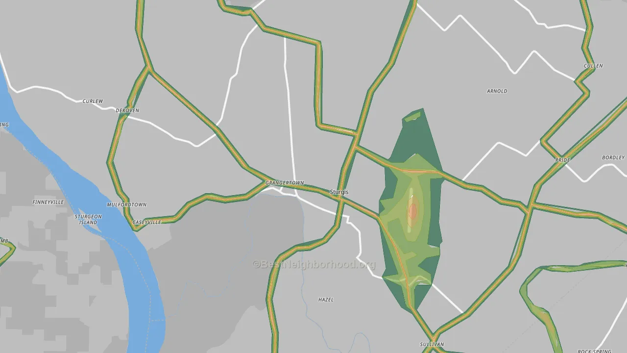 42459, KY Map of Noise Levels in 42459