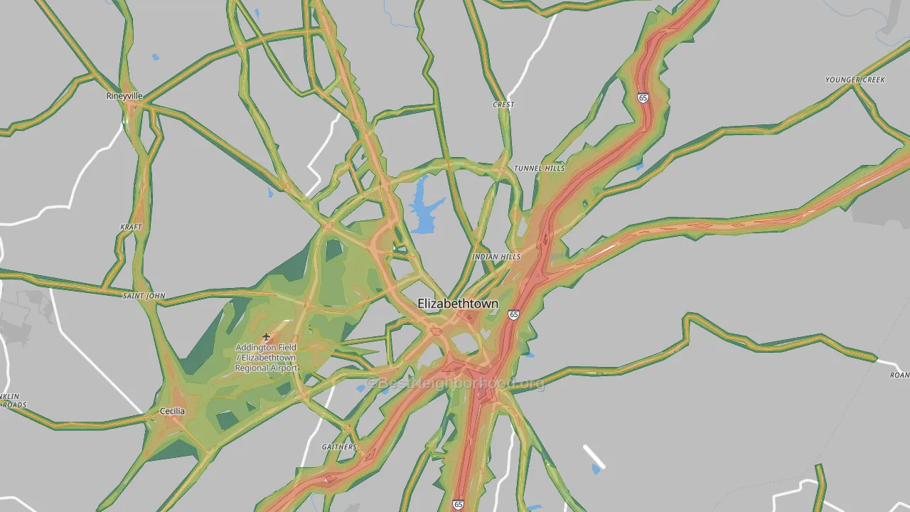 42701, KY Map of Noise Levels in 42701