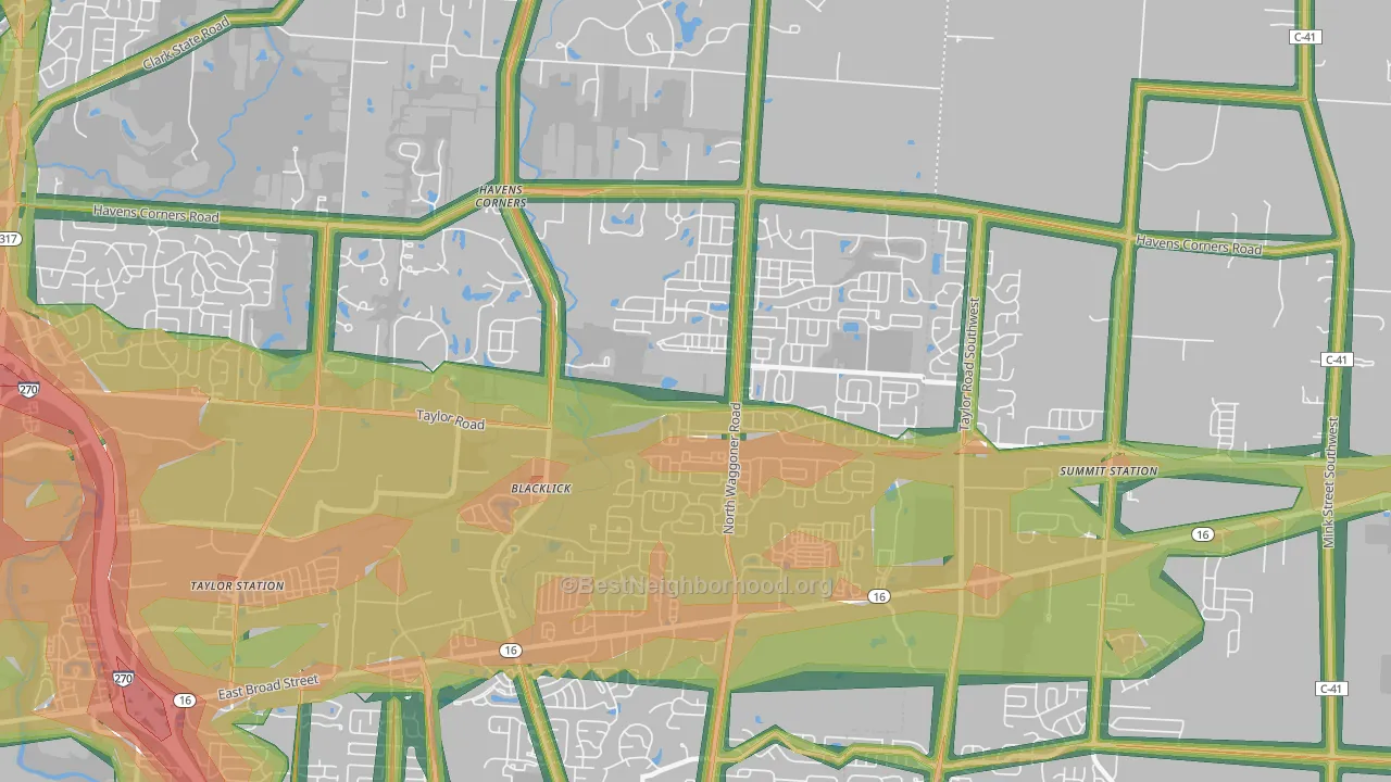 43004, OH Map of Noise Levels in 43004