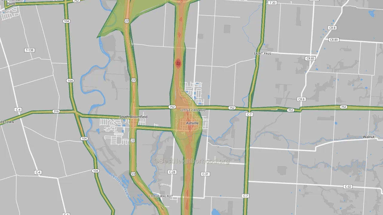 43103, OH Map of Noise Levels in 43103