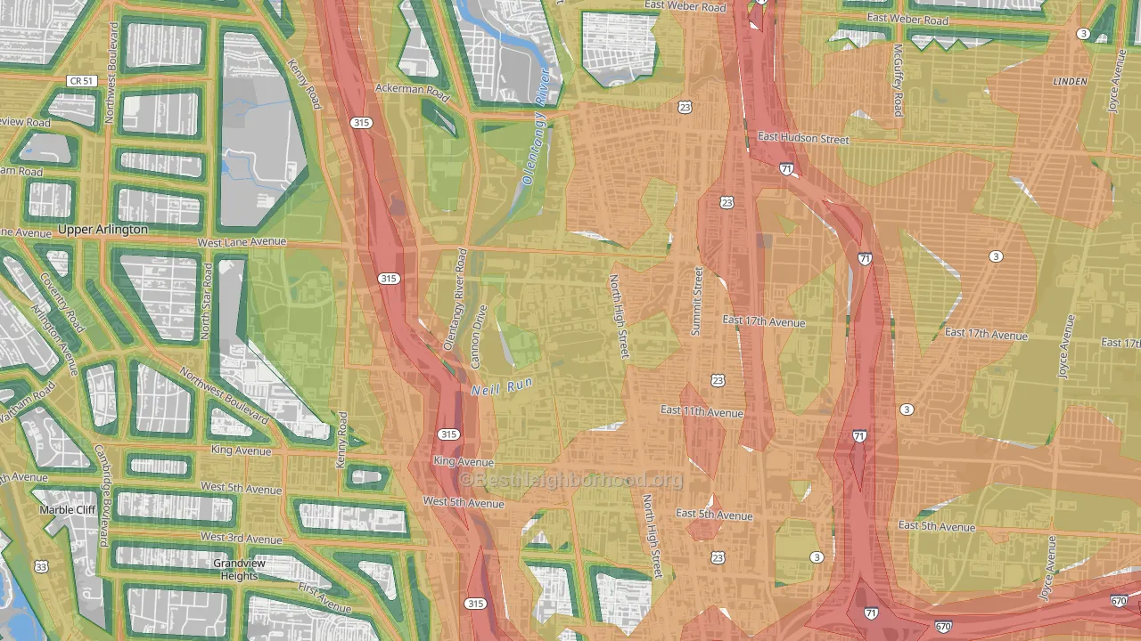 43210, OH Map of Noise Levels in 43210