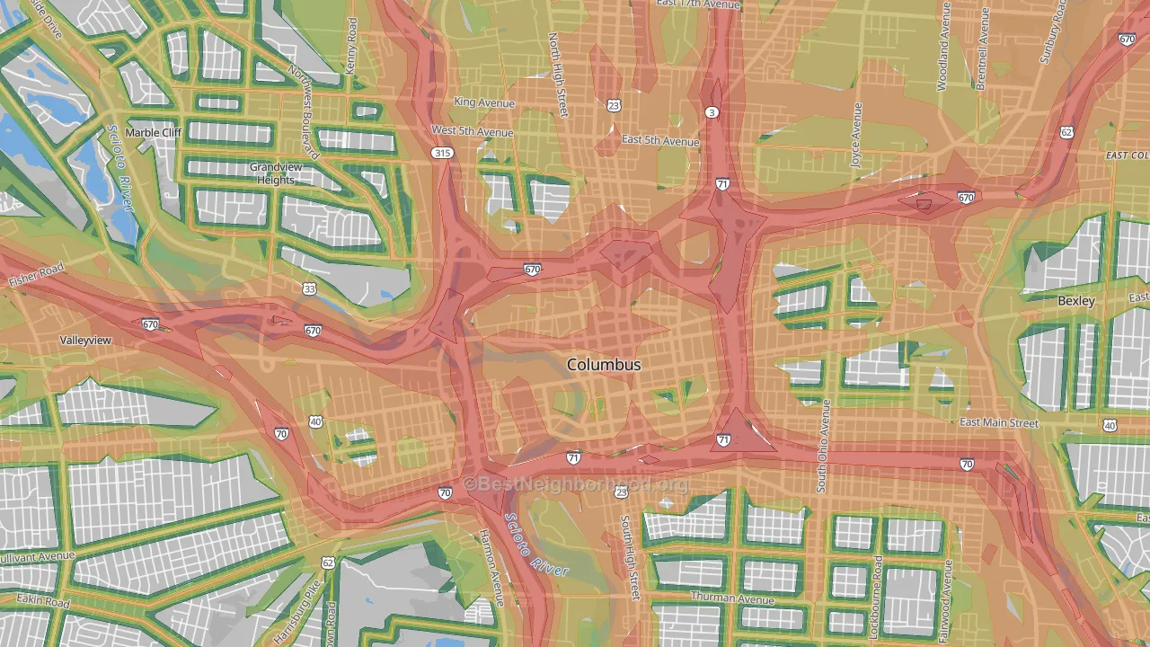 43215, OH Map of Noise Levels in 43215