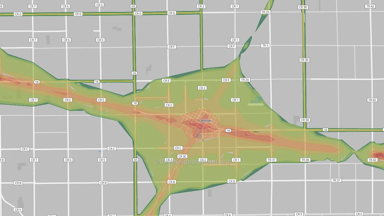 43516, OH Map of Noise Levels in 43516