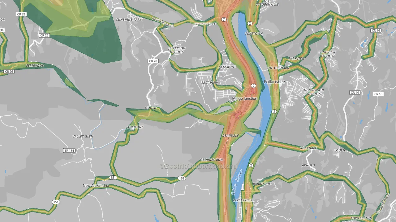 43938, OH Map of Noise Levels in 43938