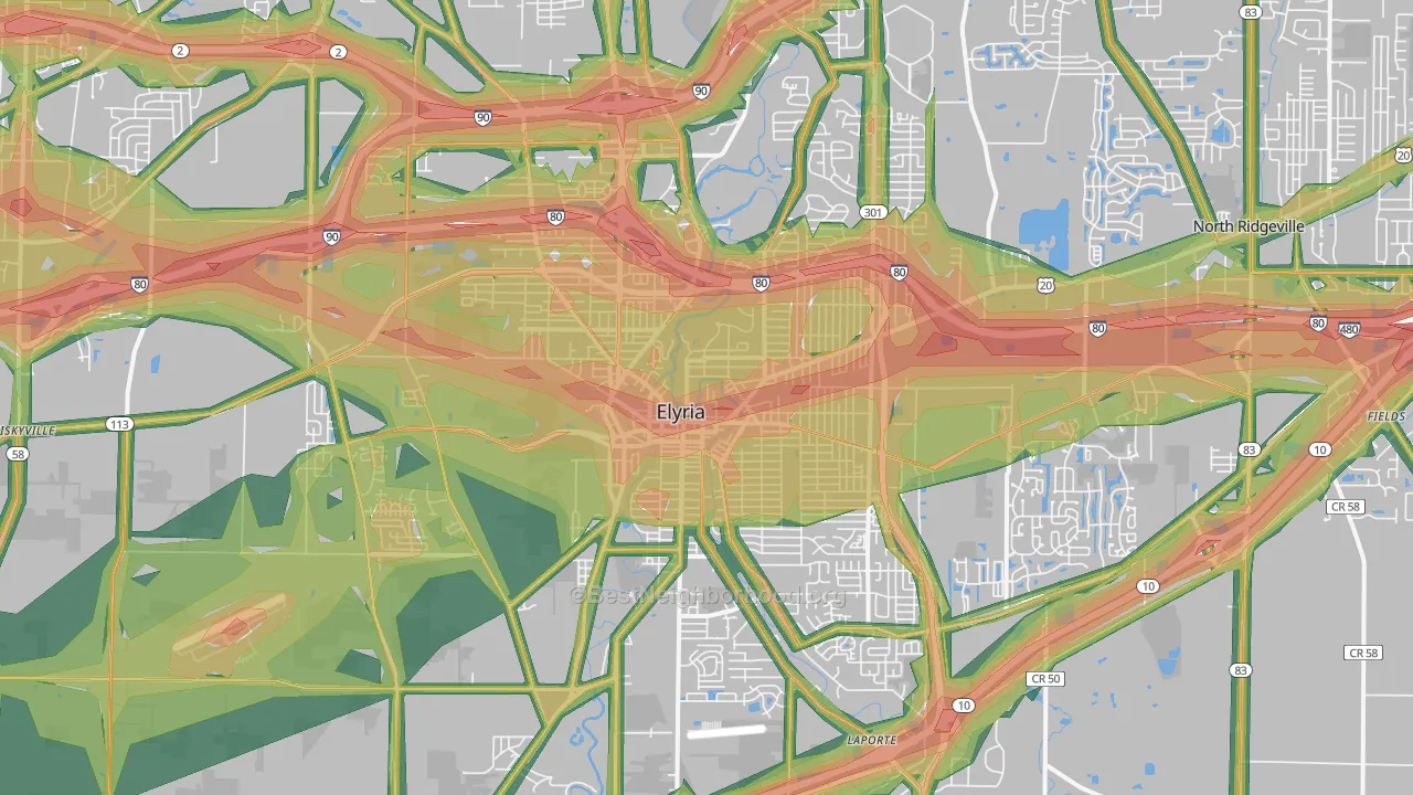 44035, OH Map of Noise Levels in 44035