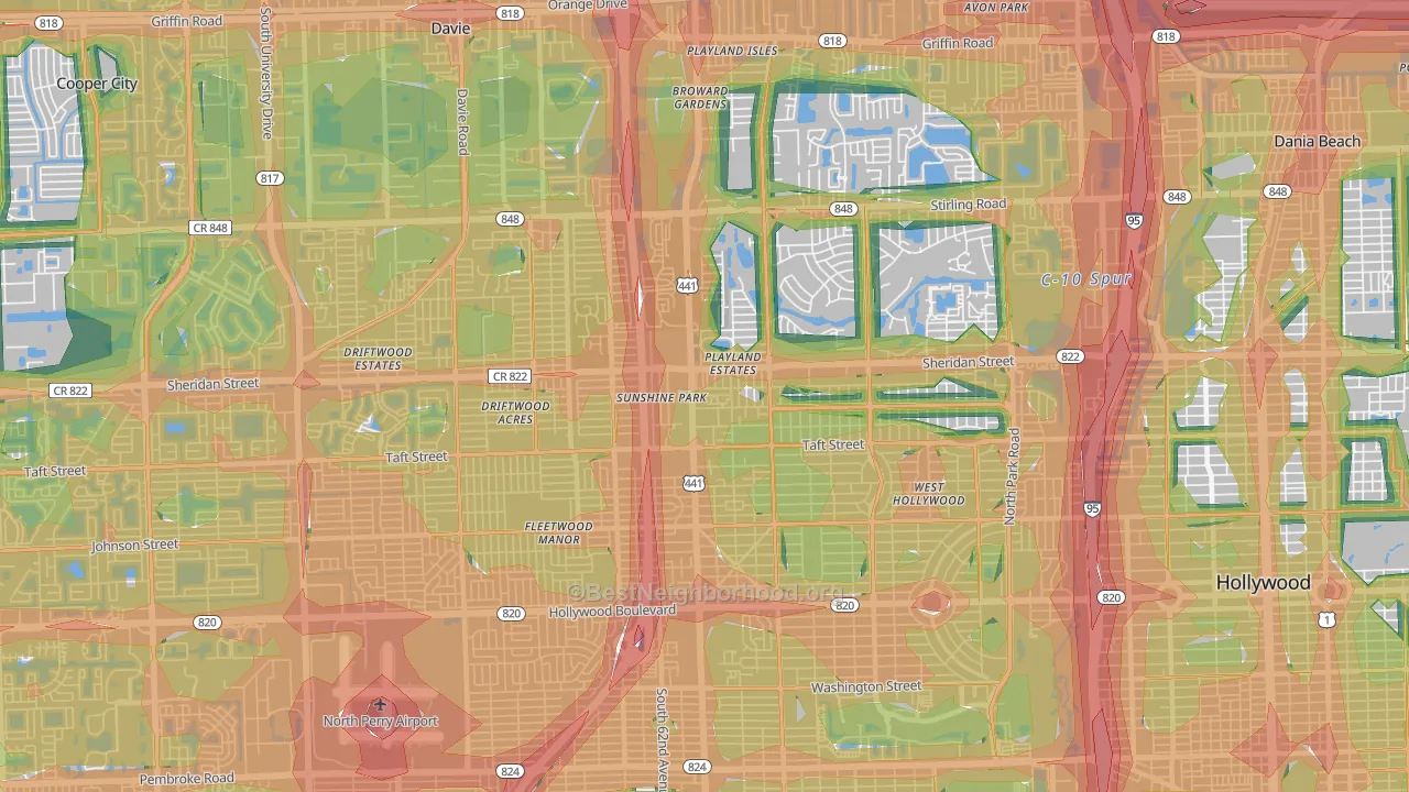 441 Corridor, Hollywood, FL Map of Noise Levels in 441 Corridor