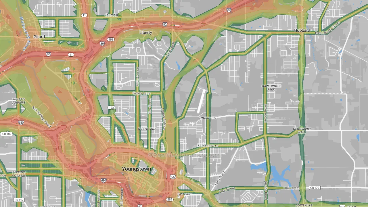 44505, OH Map of Noise Levels in 44505