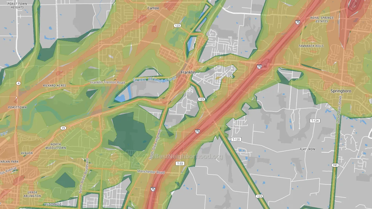 45005, OH Map of Noise Levels in 45005