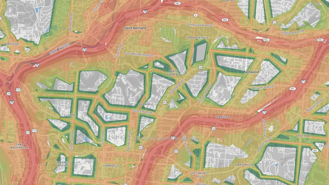 45229, OH Map of Noise Levels in 45229