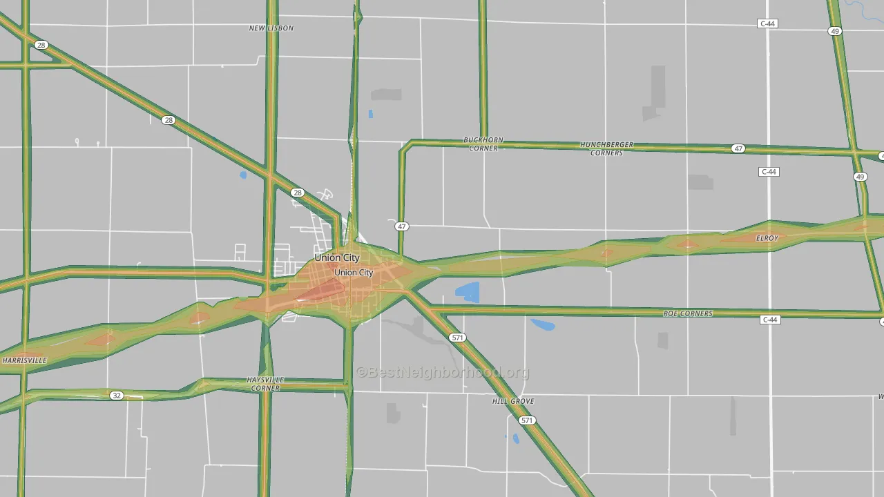 45390, OH Map of Noise Levels in 45390