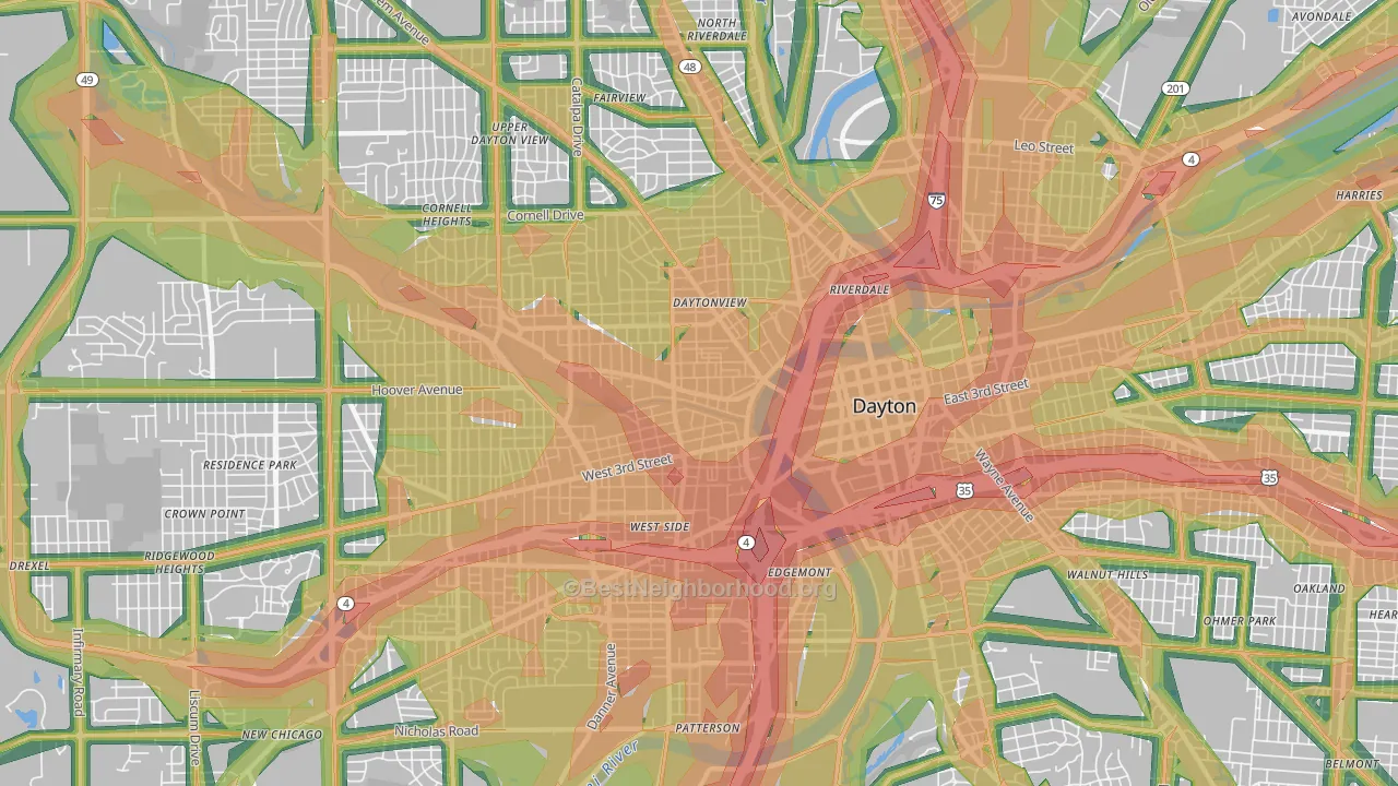 45402, OH Map of Noise Levels in 45402