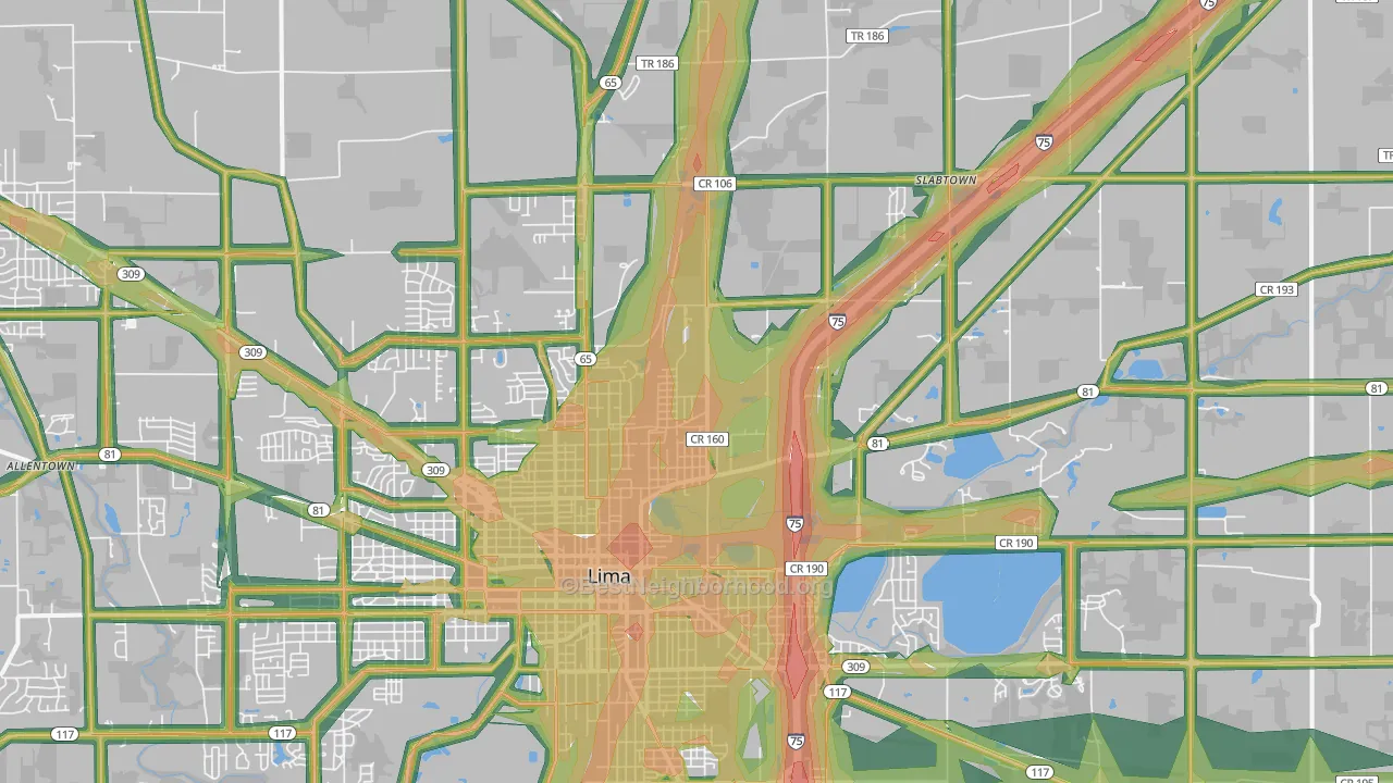 45801, OH Map of Noise Levels in 45801
