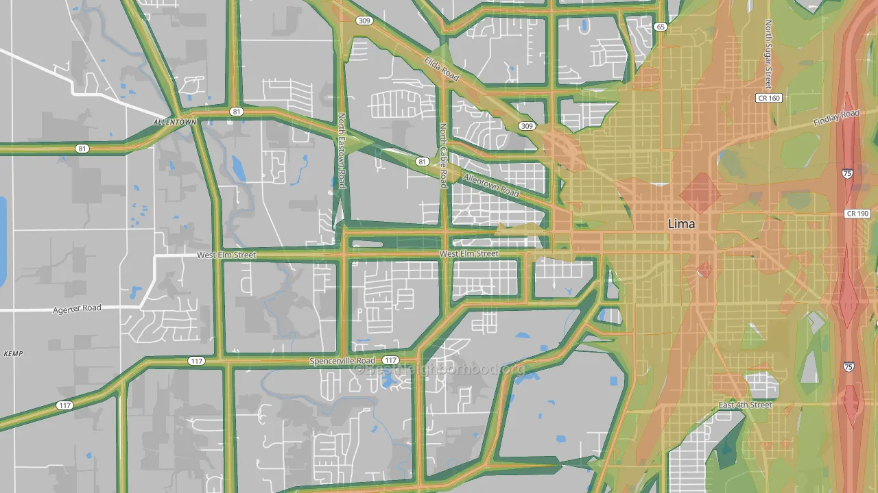 45805, OH Map of Noise Levels in 45805