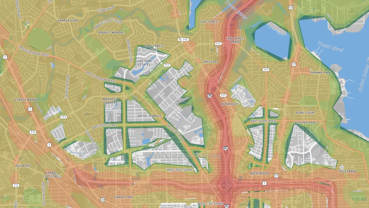 45th and Moncrief, Jacksonville, FL Map of Noise Levels in 45th and Moncrief